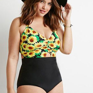 Forever21+ Plus Sunflower One Piece Swimsuit 1X